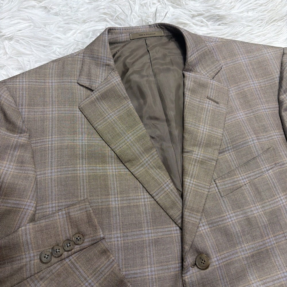 CURRENT Zegna Sport Coat Blazer Mens 46 Windowpane Check Taupe Silk‎ Blend New!